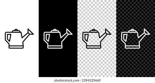 Set line Watering can icon isolated on black and white, transparent background. Irrigation symbol.  Vector