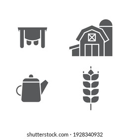 Set line Watering can, Udder, Cereals with rice, wheat, corn, oats, rye and Farm House concept icon.