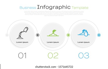 Set line Watering can with water, Sprout and Watering sprout. Business infographic template. Vector