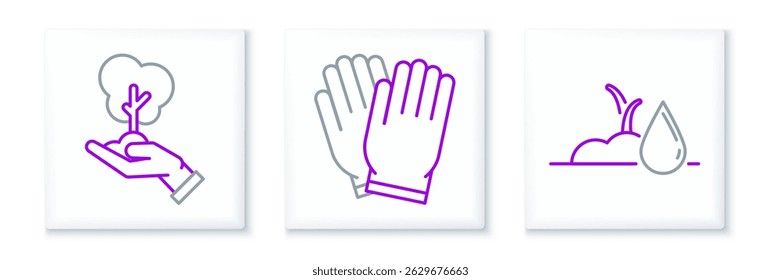 Brote de riego, mano de árbol de protección del medio ambiente y el icono de los guantes de jardín. Vector