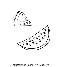 Set of line watermelon slices. Vector illustration isolated on white background.