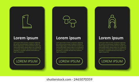 Set line Waterproof rubber boot, Mushroom and Winter hat. Business infographic template. Vector