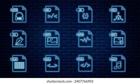 Legen Sie die Zeile WAV Datei Dokument, GIF, JS, TIFF, AI, MP3 und XSL Symbol. Vektorgrafik