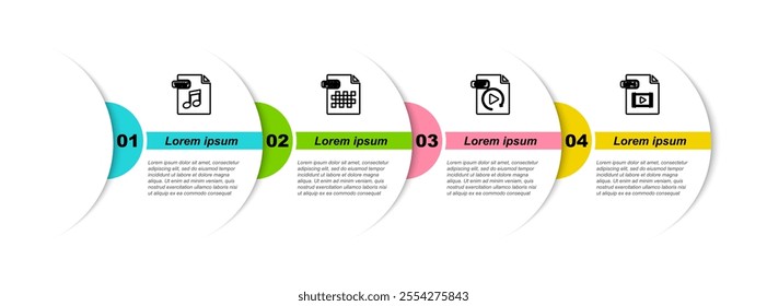 Set line WAV file document, PNG, GIF and MP4. Business infographic template. Vector