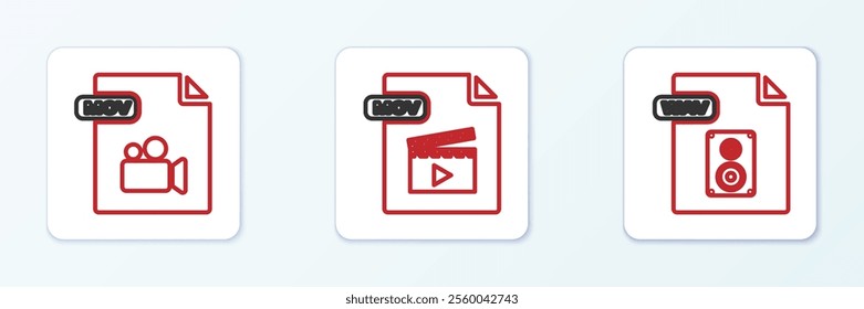 Set line WAV file document, MOV and  icon. Vector