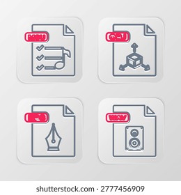 Set line WAV file document, EPS, OBJ and M3U icon. Vector