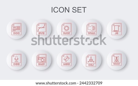 Set line WAV file document, OGG, RAW, OBJ, DOC, BMP and MSG icon. Vector