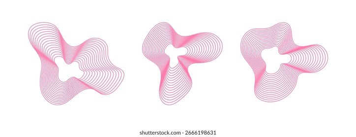 Conjunto de Formas de fluidos de onda de línea colección de formas negras líquidas abstractas geométricas circulares, diseño moderno para tarjeta, invitación, Fondo de pantalla, póster