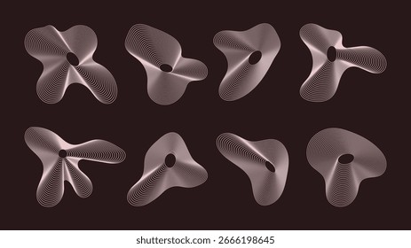 Conjunto de Formas de fluidos de onda de línea colección de formas negras líquidas abstractas geométricas circulares, diseño moderno para tarjeta, invitación, Fondo de pantalla, póster