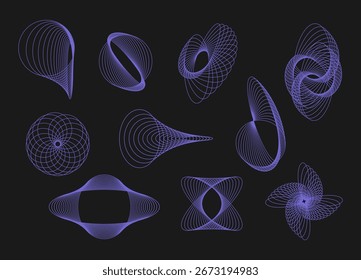 Conjunto de Formas de fluidos de onda de línea colección de formas negras líquidas abstractas geométricas circulares, diseño moderno de brutalismo futurista para tarjeta, invitación, Fondo de pantalla, póster	