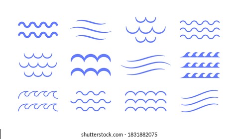 Set of line waves ornament. Collection of wave decoration. Vector illustration.