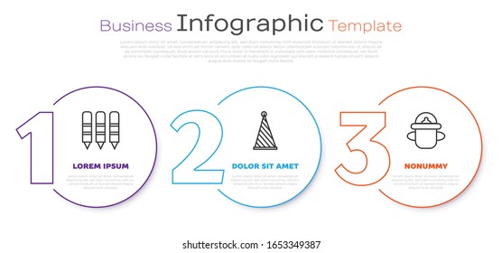 Set line Wax crayons for drawing, Party hat and Baby bottle. Business infographic template. Vector