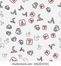 Set line Weather forecast app, Night fog smoke, Umbrella and Fahrenheit on seamless pattern. Vector