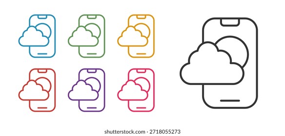 Set line Weather forecast app icon isolated on white background. Set icons colorful. Vector