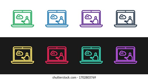 Set line Weather forecast icon isolated on black and white background. Vector Illustration
