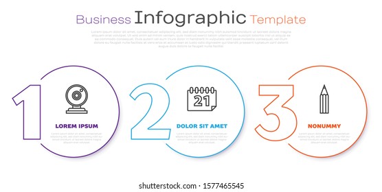 Set line Web camera, Calendar and Pencil. Business infographic template. Vector