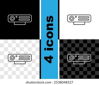 Set line Web camera icon isolated on black and white, transparent background. Chat camera. Webcam icon.  Vector