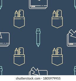 Set line Web design and development, Crossed ruler and pencil and Pencil with eraser on seamless pattern. Vector