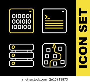Set line Web developer programming code, Neural network, Server, Data and Binary icon. Vector