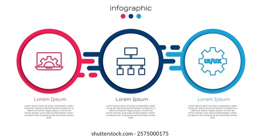 Set line Web development, Site map and UI or UX design. Business infographic template. Vector