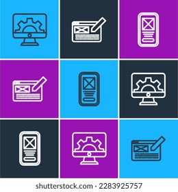 Set line Web development, UI or UX design and  icon. Vector