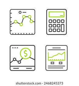 Establecer el Sitio web de línea con el gráfico de crecimiento, la calculadora y el navegador. Vector
