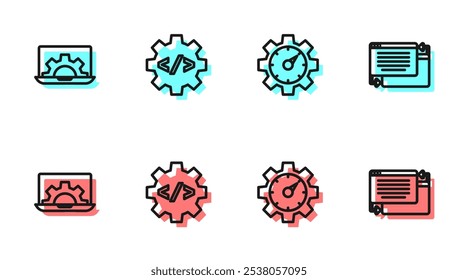 Set line Website statistic, development, Front end and UI or UX design icon. Vector