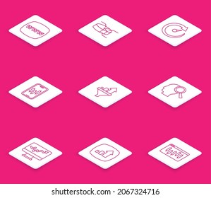Set line Website template, Pie chart infographic, Digital speed meter, Mobile stock trading, Sales funnel with, Search people, Monitor and Financial growth icon. Vector
