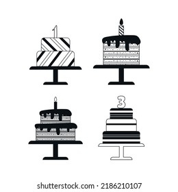 Satz von Strichlinien Hochzeitskuchen-Symbole einzeln auf weißem Hintergrund. Vektorgrafik 