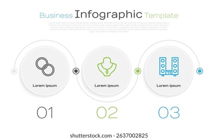Set line Wedding rings, Necklace on mannequin and Home stereo with two speakers. Business infographic template. Vector