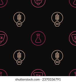 Set line Weight, Gluten free grain and Test tube and flask on seamless pattern. Vector