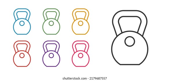 Set line Weight icon isolated on white background. Kilogram weight block for weight lifting and scale. Mass symbol. Set icons colorful. Vector