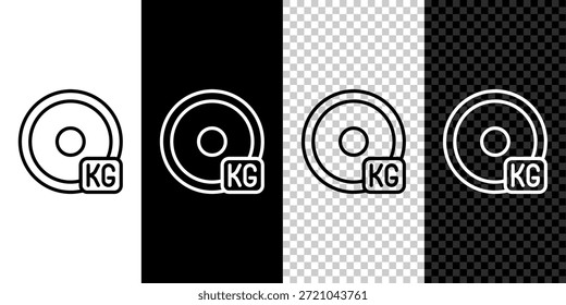 Set line Weight plate icon isolated on black and white, transparent background. Equipment for bodybuilding sport, workout exercise and fitness.  Vector