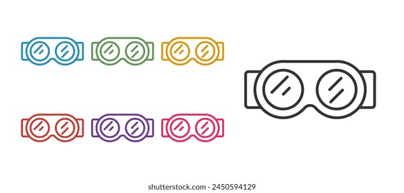 Set line Welding glasses icon isolated on white background. Protective clothing and tool worker. Set icons colorful. Vector
