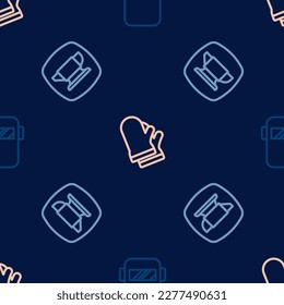 Set line Welding mask, Blacksmith anvil tool and Protective gloves on seamless pattern. Vector