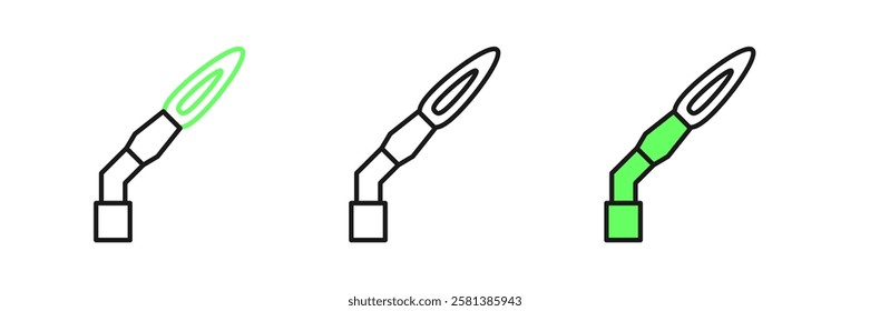 Set line Welding torch icon isolated on white background.  Vector