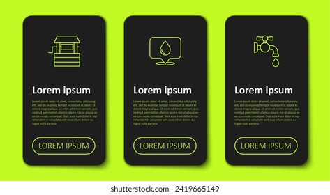Set line Well, Water drop with location and tap. Business infographic template. Vector