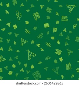 Set line Western cowboy hat, Indian teepee or wigwam and City landscape on seamless pattern. Vector