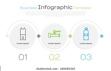 Set line Wetsuit for scuba diving, Industry metallic pipes and valve and Aqualung. Business infographic template. Vector