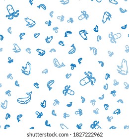 Set line Whale, Octopus and Frog on seamless pattern. Vector
