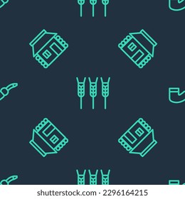 Set line Wheat, Ukrainian house and Smoking pipe on seamless pattern. Vector