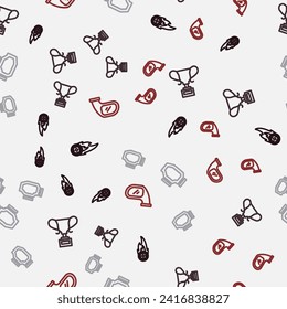 Set line Wheel in fire flame, Award cup, Check engine and Car mirror on seamless pattern. Vector