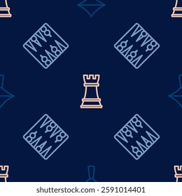 Set line Whirligig toy, Backgammon board and Chess on seamless pattern. Vector