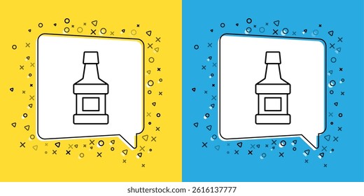 Set line Whiskey bottle icon isolated on yellow and blue background.  Vector