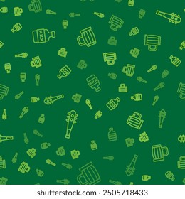 Set line Whiskey bottle, Mace with spikes and Wooden beer mug on seamless pattern. Vector