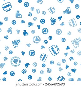 Set line Wi-Fi wireless internet network, Location hotel and Suitcase on seamless pattern. Vector