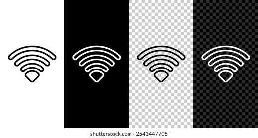 Definir ícone do símbolo de rede sem fio Wi-Fi isolado no plano de fundo preto e branco.  Vetor