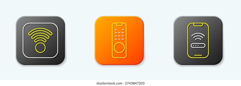 Set line Wi-Fi wireless internet, Remote control and Mobile with wi-fi icon. Vector