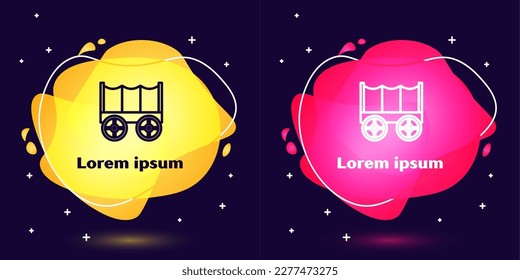Set line Wild west covered wagon icon isolated on blue background. Abstract banner with liquid shapes. Vector