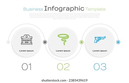 Set line Wild west saloon, Lasso and Revolver gun. Business infographic template. Vector